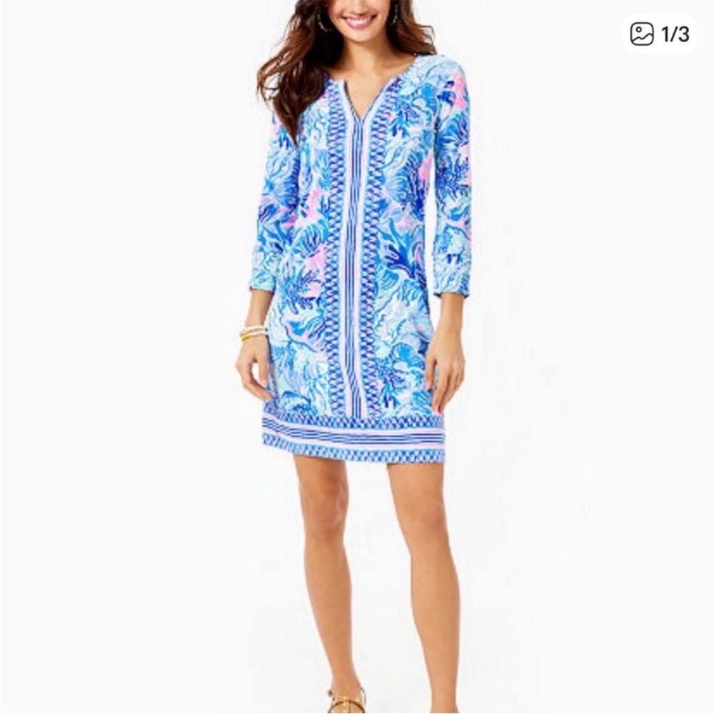 Lilly Pulitzer Blue and Pink Floral V‑Neck Swim Coverup